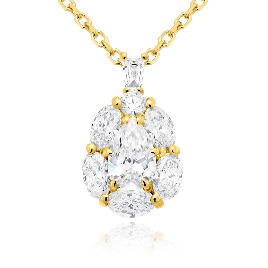 18K Yellow Gold Pear-Shaped Diamond Certified Encircled Pendant