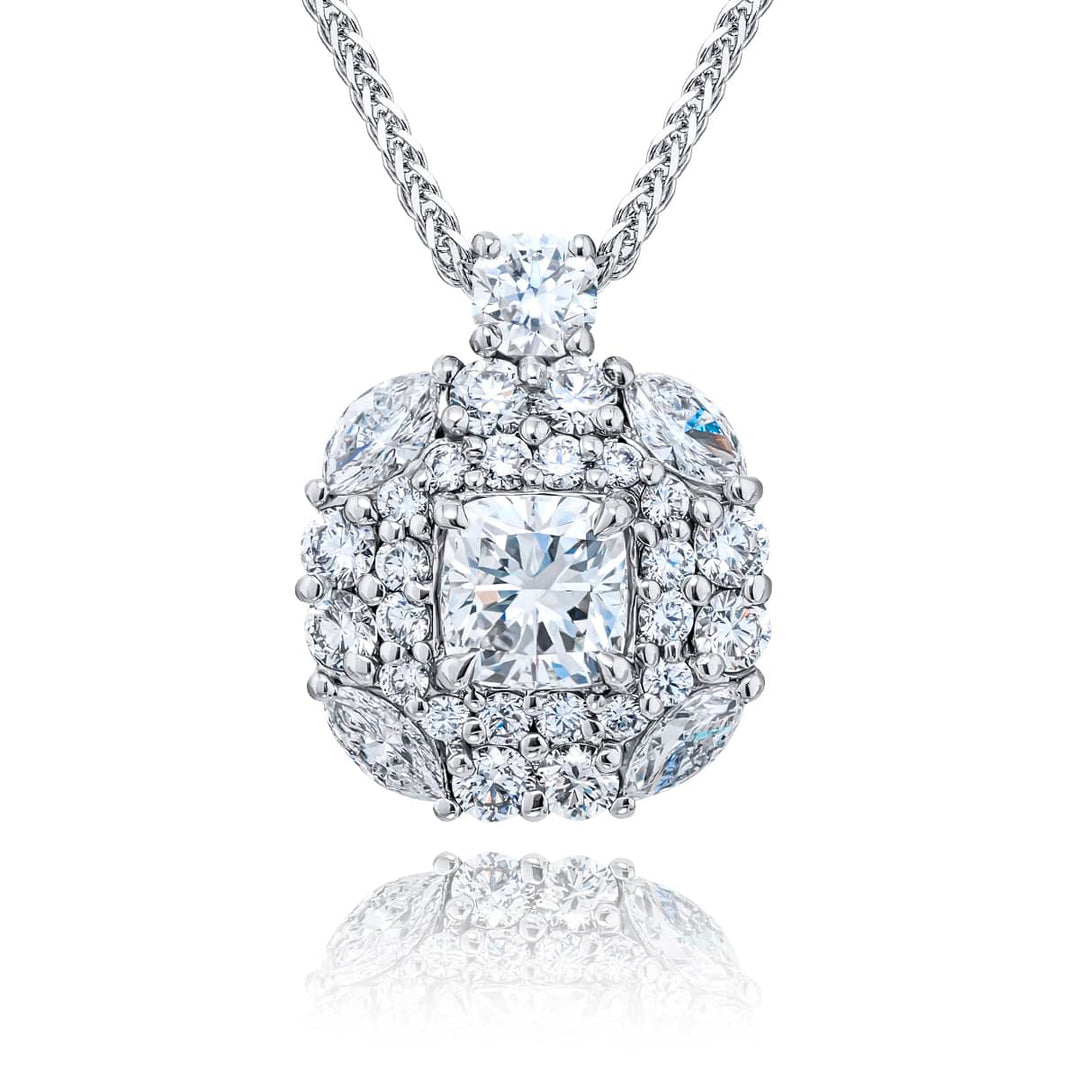 Platinum Cushion-Cut Diamond Encircled Certified Pendant