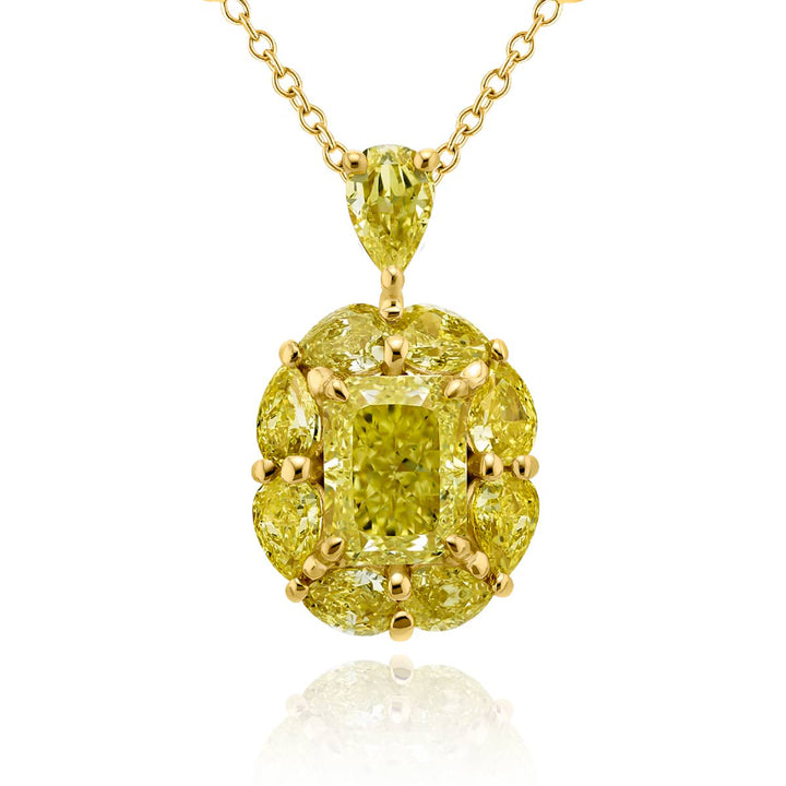 18K Yellow Gold Radiant-Cut Fancy Yellow Diamond Certified Pendant