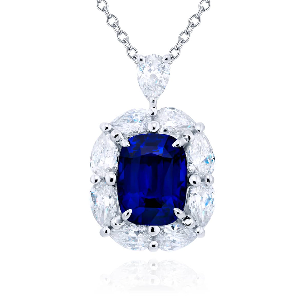 Platinum Cushion-Cut Royal Blue Sapphire Certified Pendant