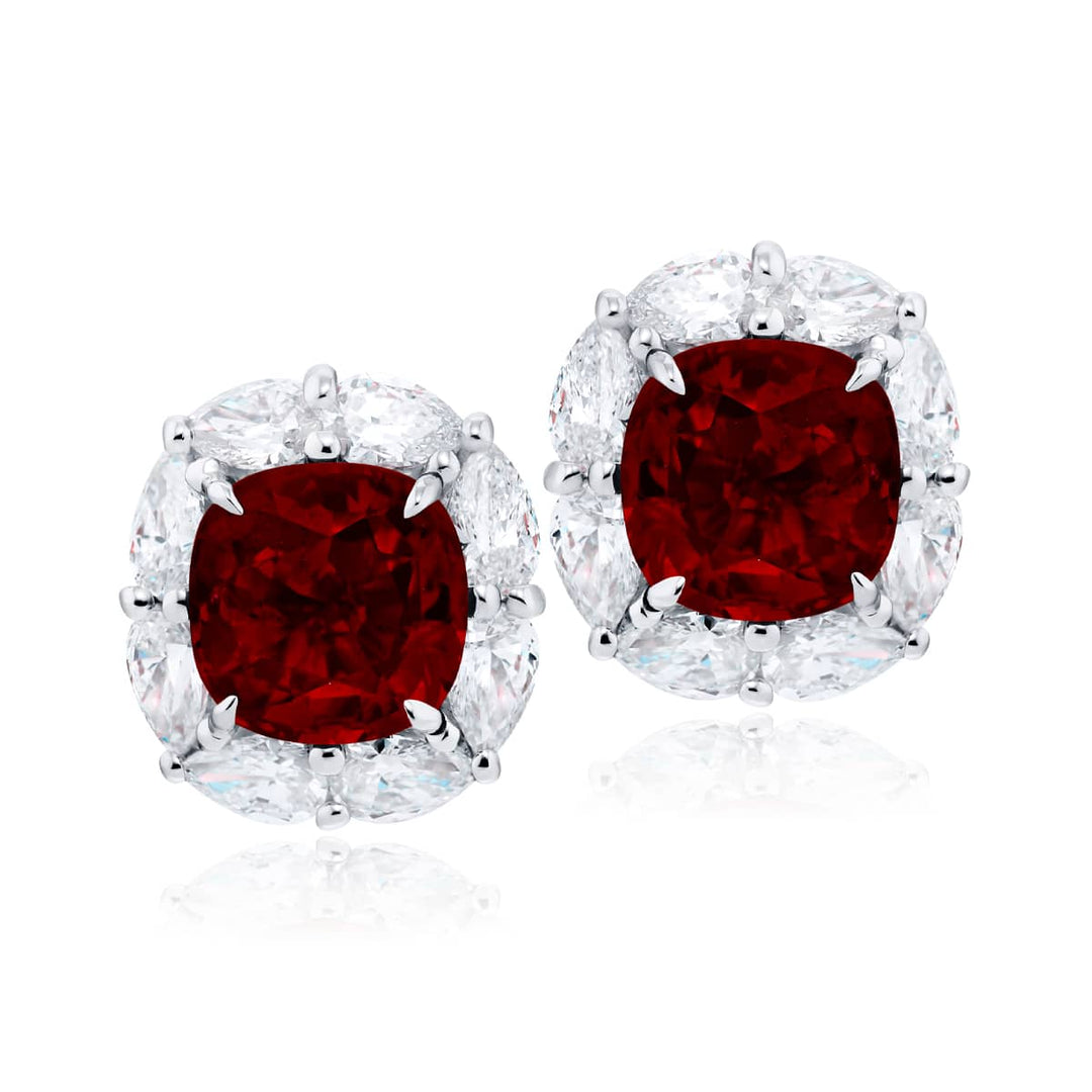 Platinum Cushion-Cut Ruby Certified Stud Earrings