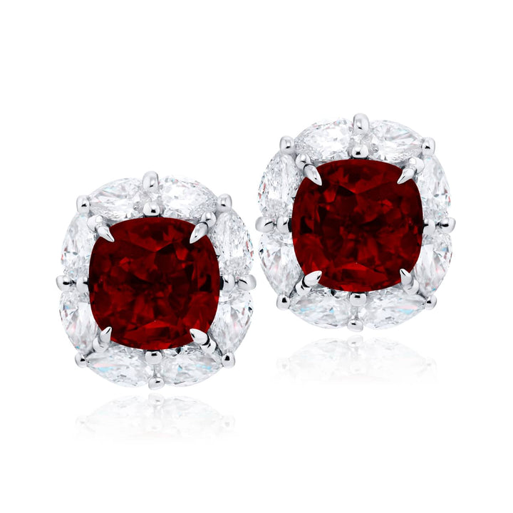 Platinum Cushion-Cut Ruby Certified Stud Earrings
