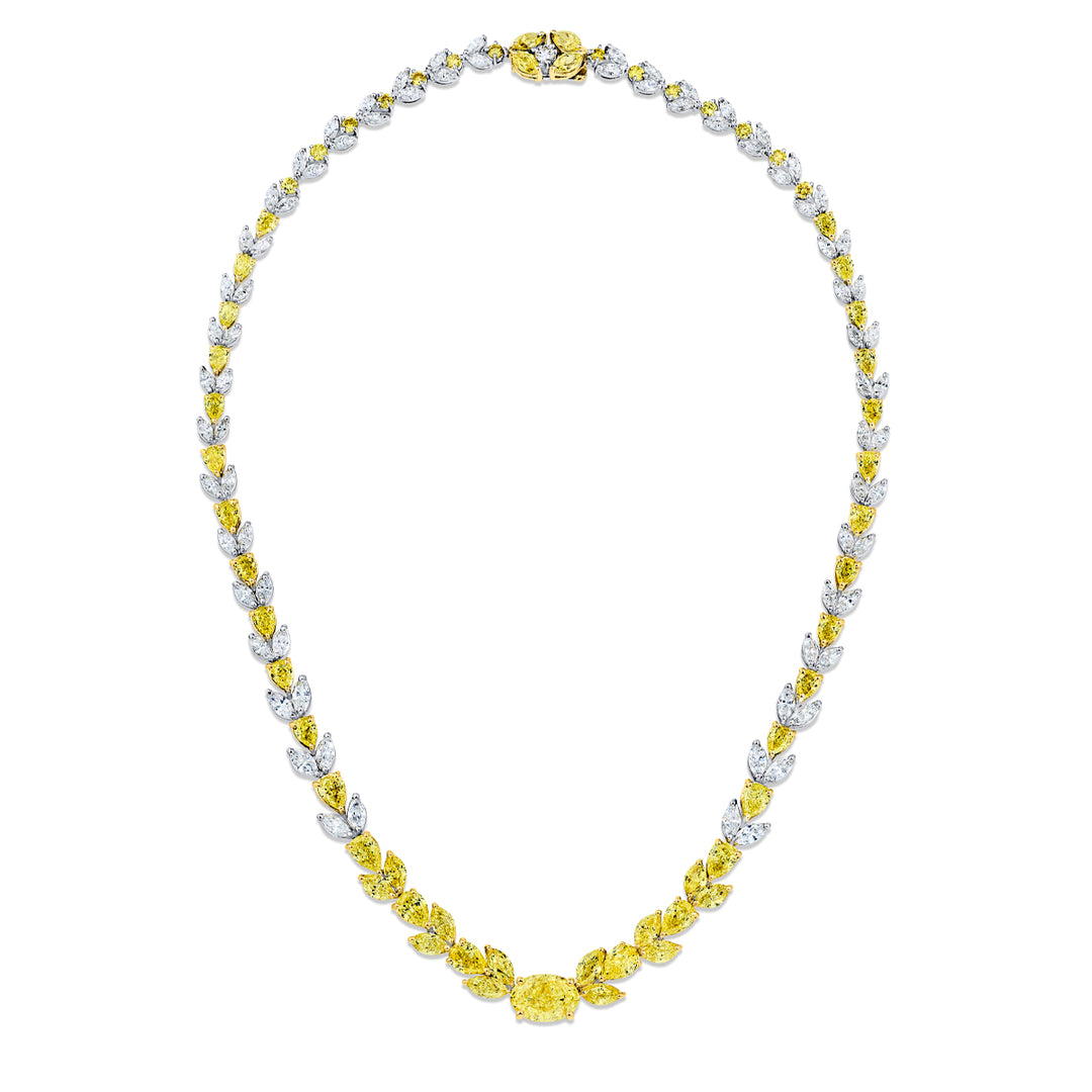 18K Yellow Gold and Platinum Oval Fancy Yellow Diamond Certified Necklace