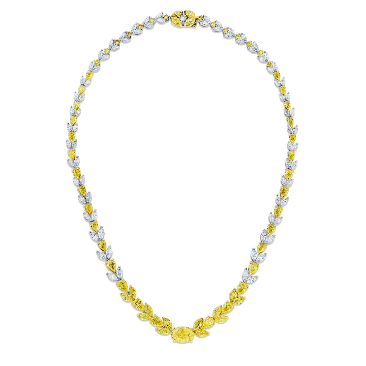 18K Yellow Gold and Platinum Oval Fancy Yellow Diamond Certified Necklace