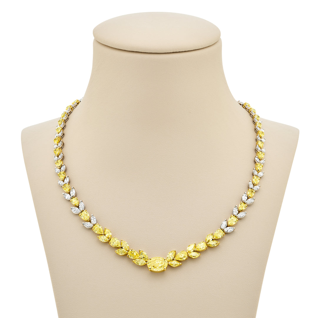 18K Yellow Gold and Platinum Oval Fancy Yellow Diamond Certified Necklace