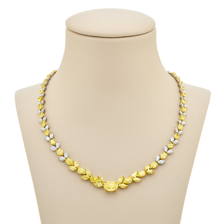 18K Yellow Gold and Platinum Oval Fancy Yellow Diamond Certified Necklace