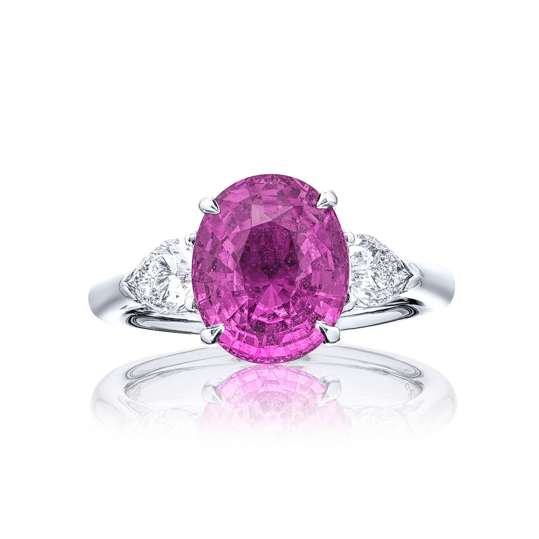 4.50 ct. Certified Oval Pink Sapphire & Shield Diamond Ring in Platinum