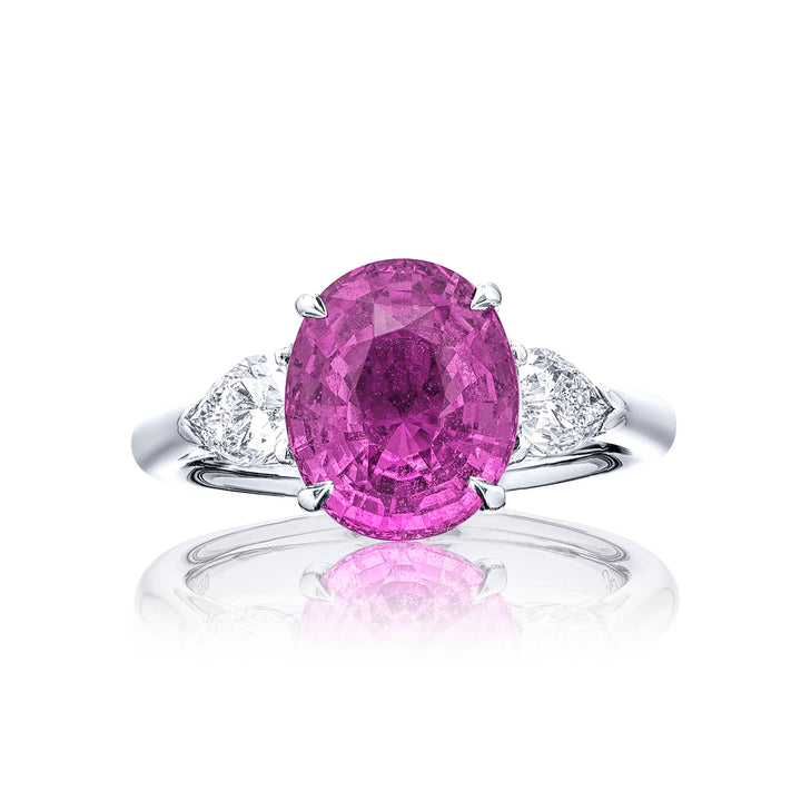 4.50 ct. Certified Oval Pink Sapphire & Shield Diamond Ring in Platinum