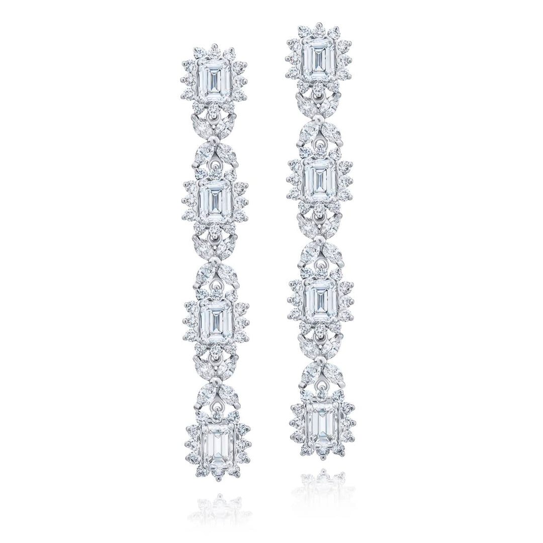 Platinum Emerald-Cut Diamond Drop Earrings