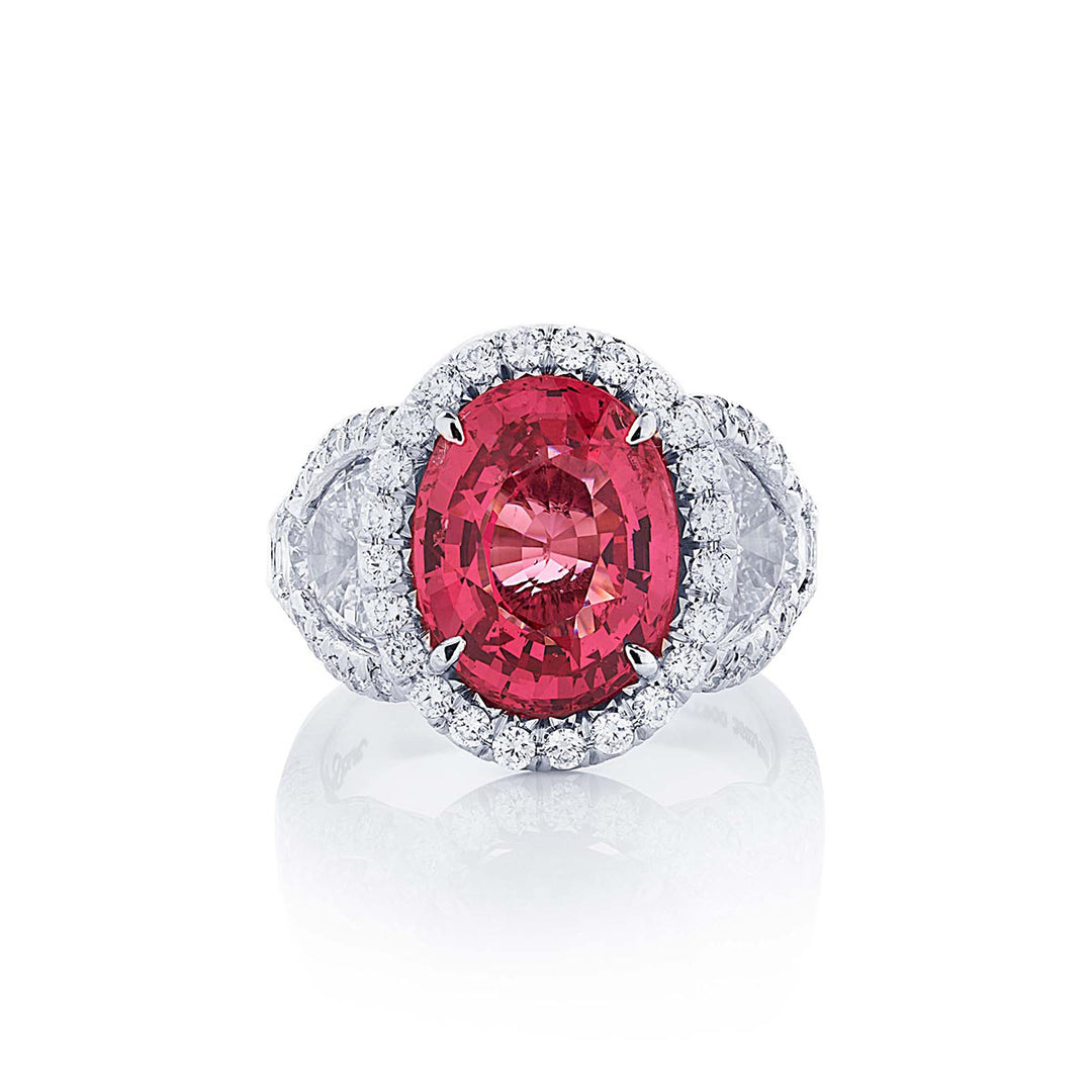 5.13 ct. Certified No-Heat Oval Pink Spinel & Diamond Ring in Platinum