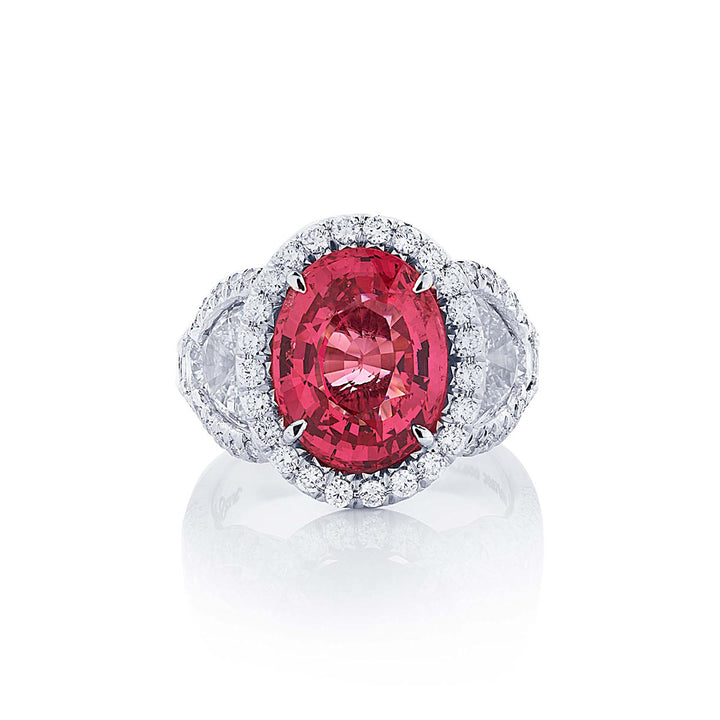 5.13 ct. Certified No-Heat Oval Pink Spinel & Diamond Ring in Platinum
