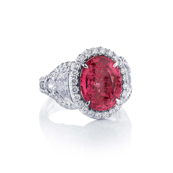 5.13 ct. Certified No-Heat Oval Pink Spinel & Diamond Ring in Platinum