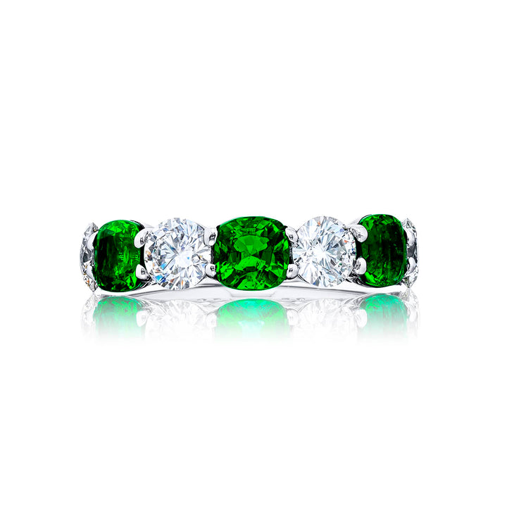 Iconic Single-Row Cushion-Cut Emerald and Diamond Band