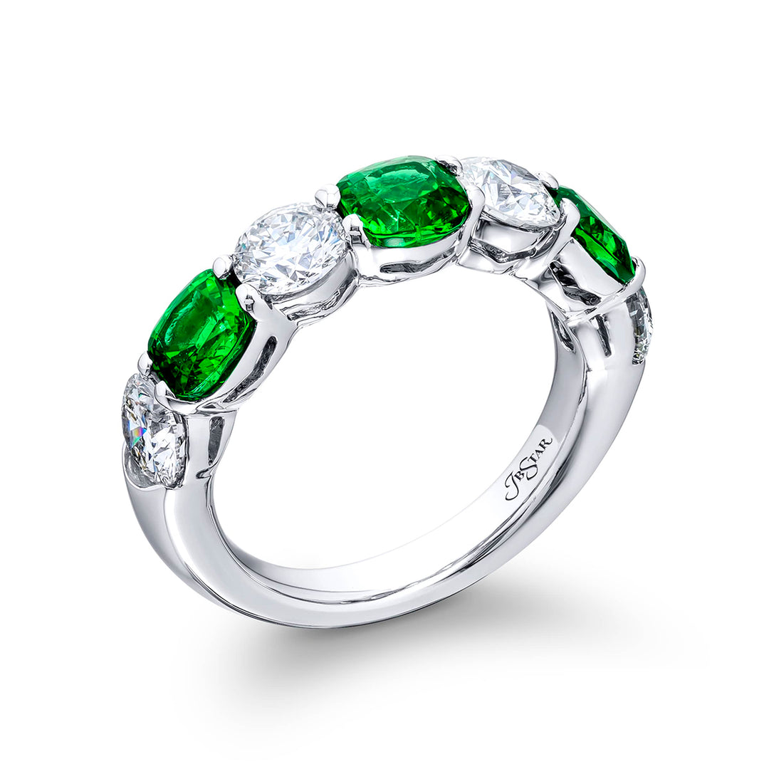 Iconic Single-Row Cushion-Cut Emerald and Diamond Band