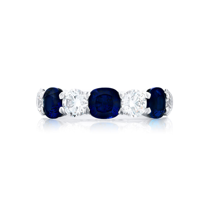 Platinum Cushion-Cut Sapphire & Diamond Band