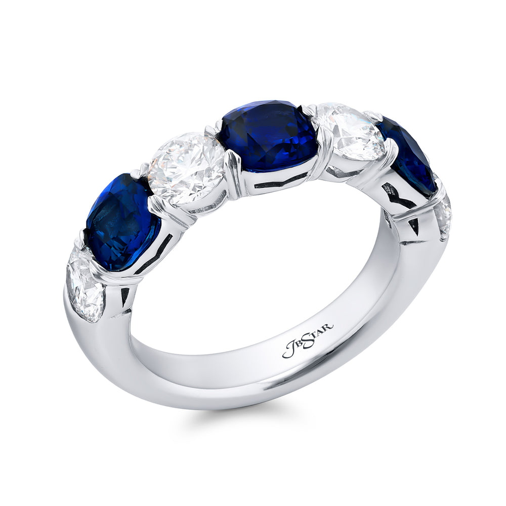 Platinum Cushion-Cut Sapphire & Diamond Band