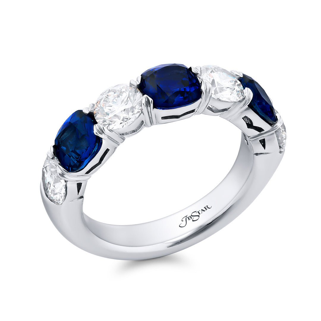 Platinum Cushion-Cut Sapphire & Diamond Band