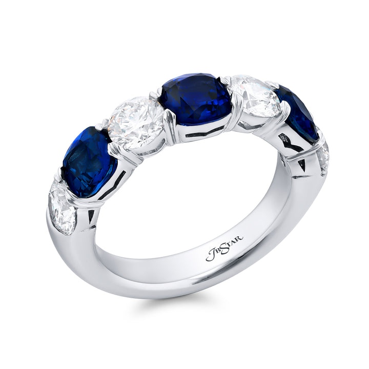 Platinum Cushion-Cut Sapphire & Diamond Band