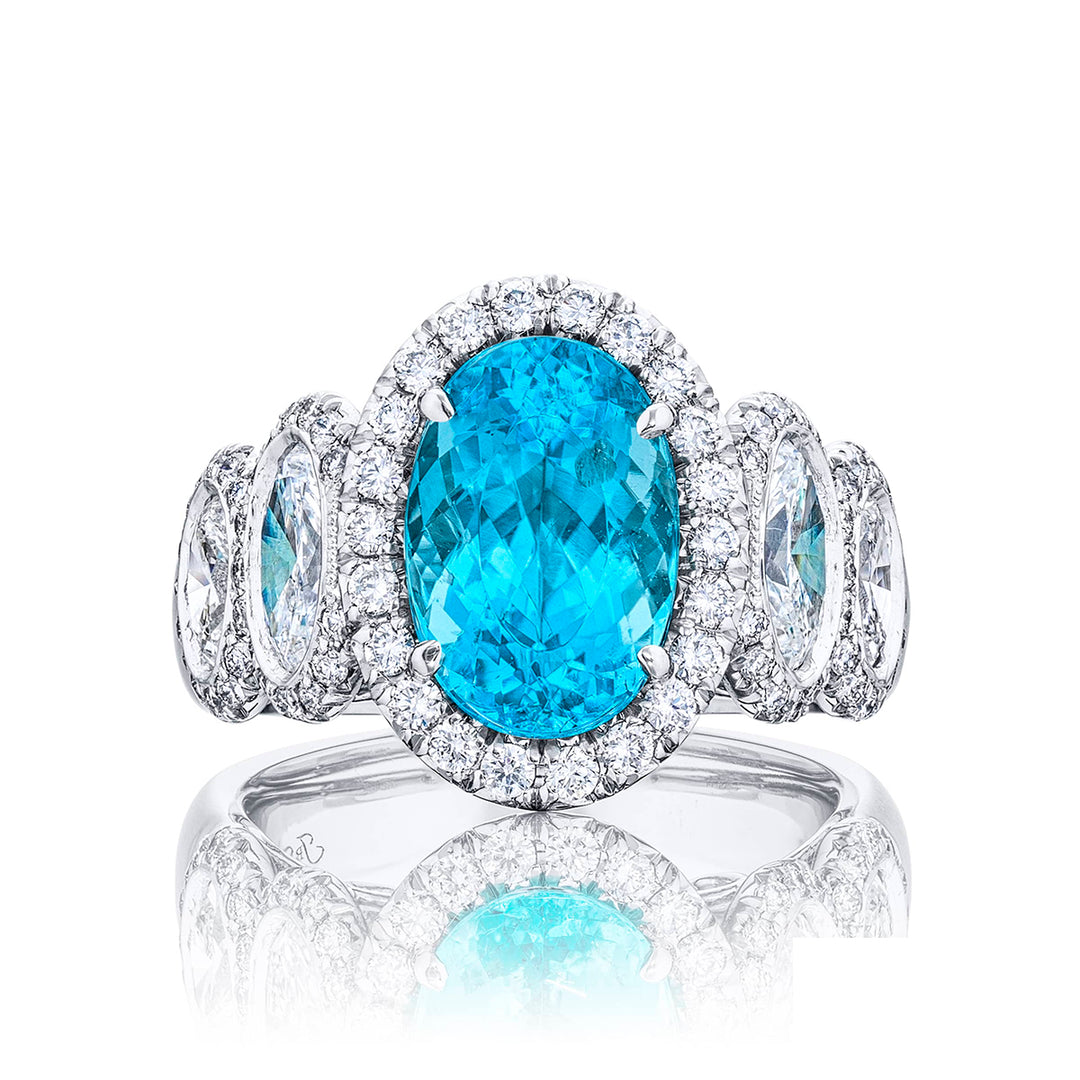 2.98 ct. Certified Oval Paraiba & Diamond Micro Pave Ring in Platinum