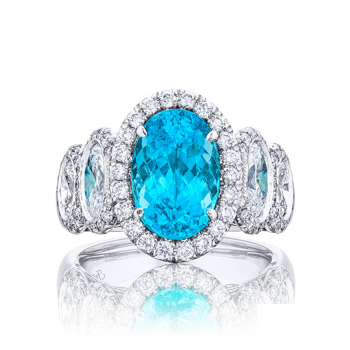 2.98 ct. Certified Oval Paraiba & Diamond Micro Pave Ring in Platinum