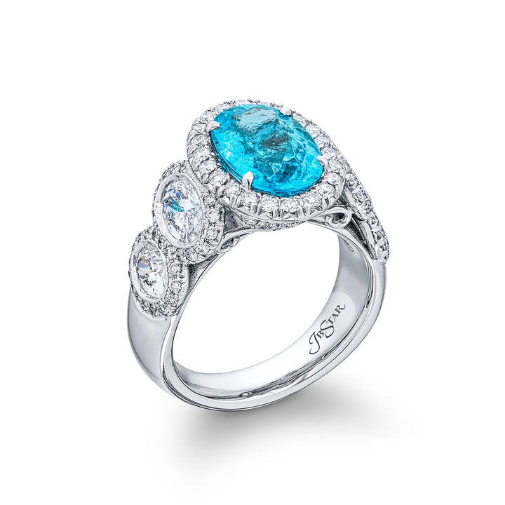 2.98 ct. Certified Oval Paraiba & Diamond Micro Pave Ring in Platinum