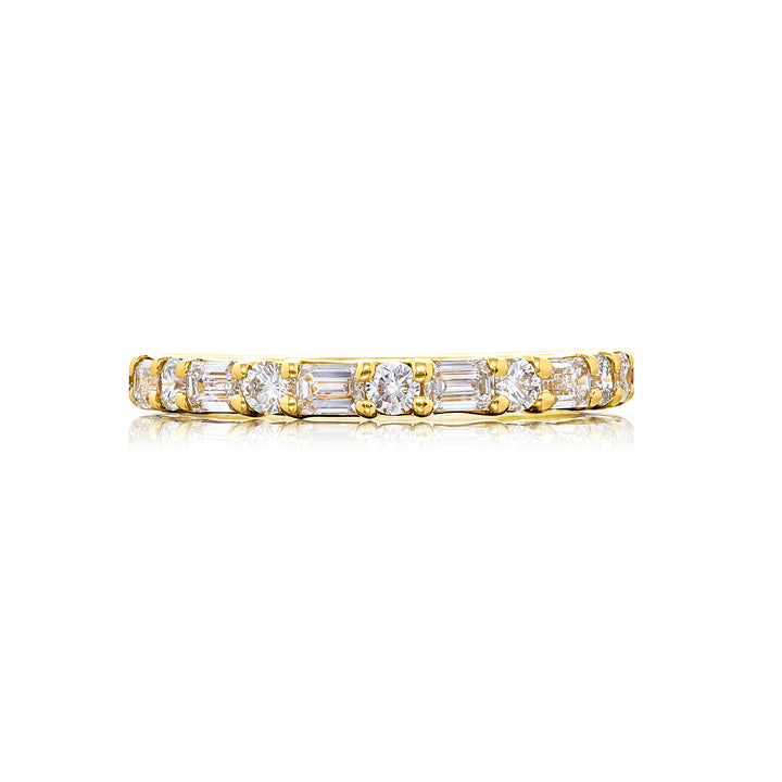 18K Yellow Gold Emerald-Cut and Round Diamond Single-Row East-West Band