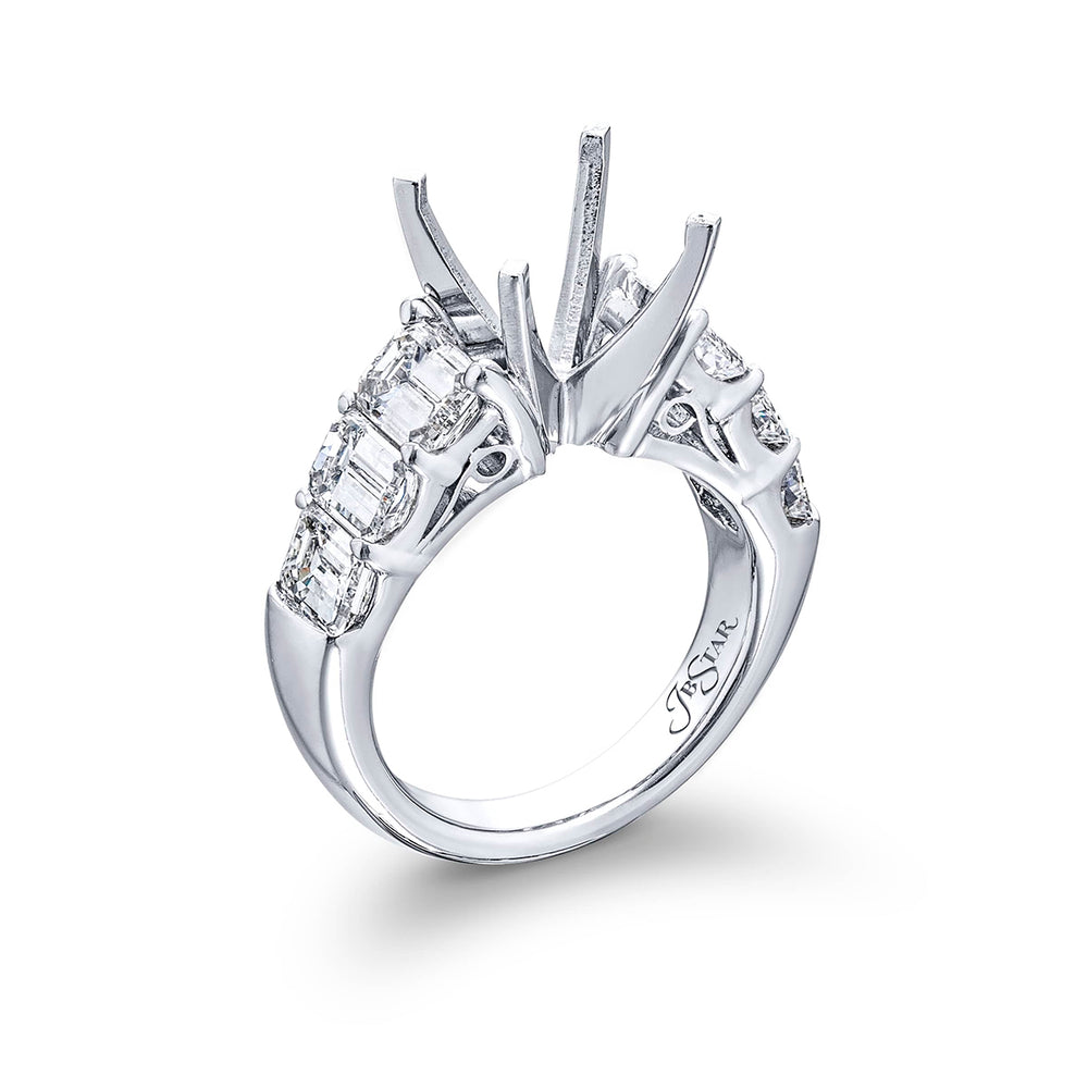 Beautiful diamond semi-mount featuring 6 emerald-cut diamonds in a shared prong setting. Handcrafted in pure platinum