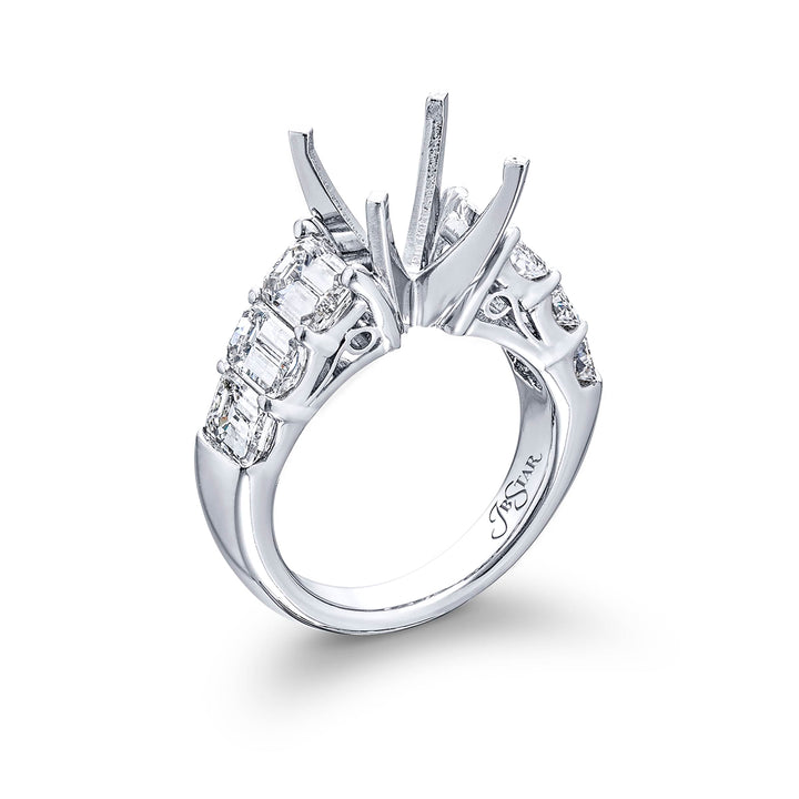 Beautiful diamond semi-mount featuring 6 emerald-cut diamonds in a shared prong setting. Handcrafted in pure platinum