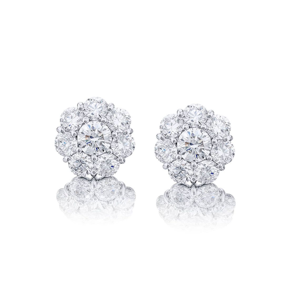 Magnificent Round Diamond Halo Stud Earrings in Platinum
