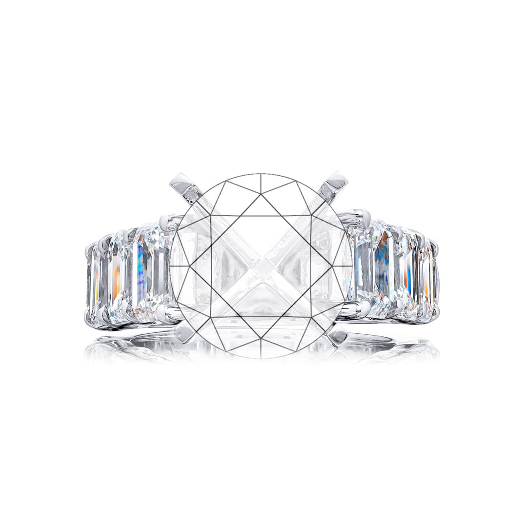 Dazzling Brilliance: Our timeless Diamond Semi-mount. These eight stunning emerald-cut diamonds are set in a shared prong setting handcrafted in pure platinum.