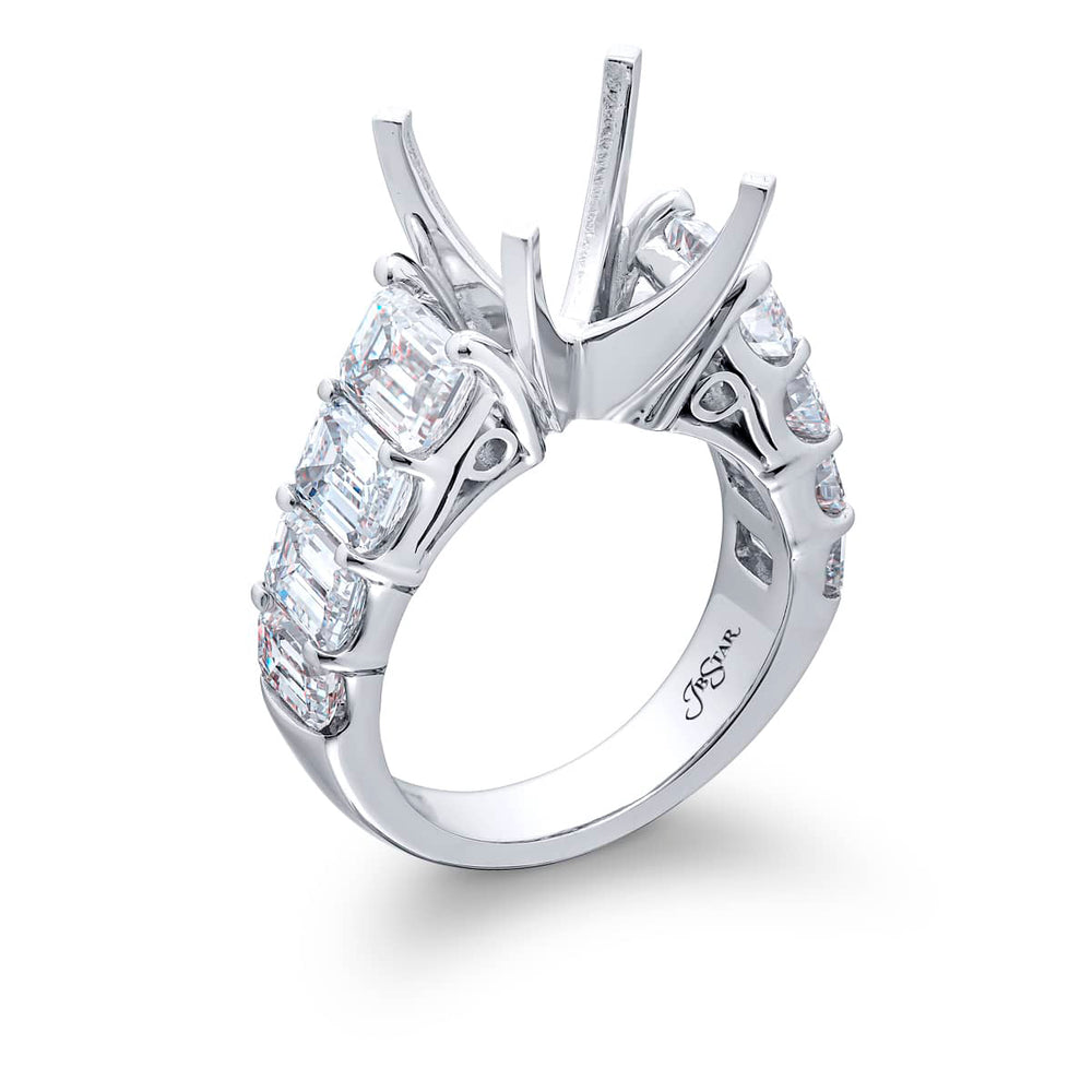 Dazzling Brilliance: Our timeless Diamond Semi-mount. These eight stunning emerald-cut diamonds are set in a shared prong setting handcrafted in pure platinum.