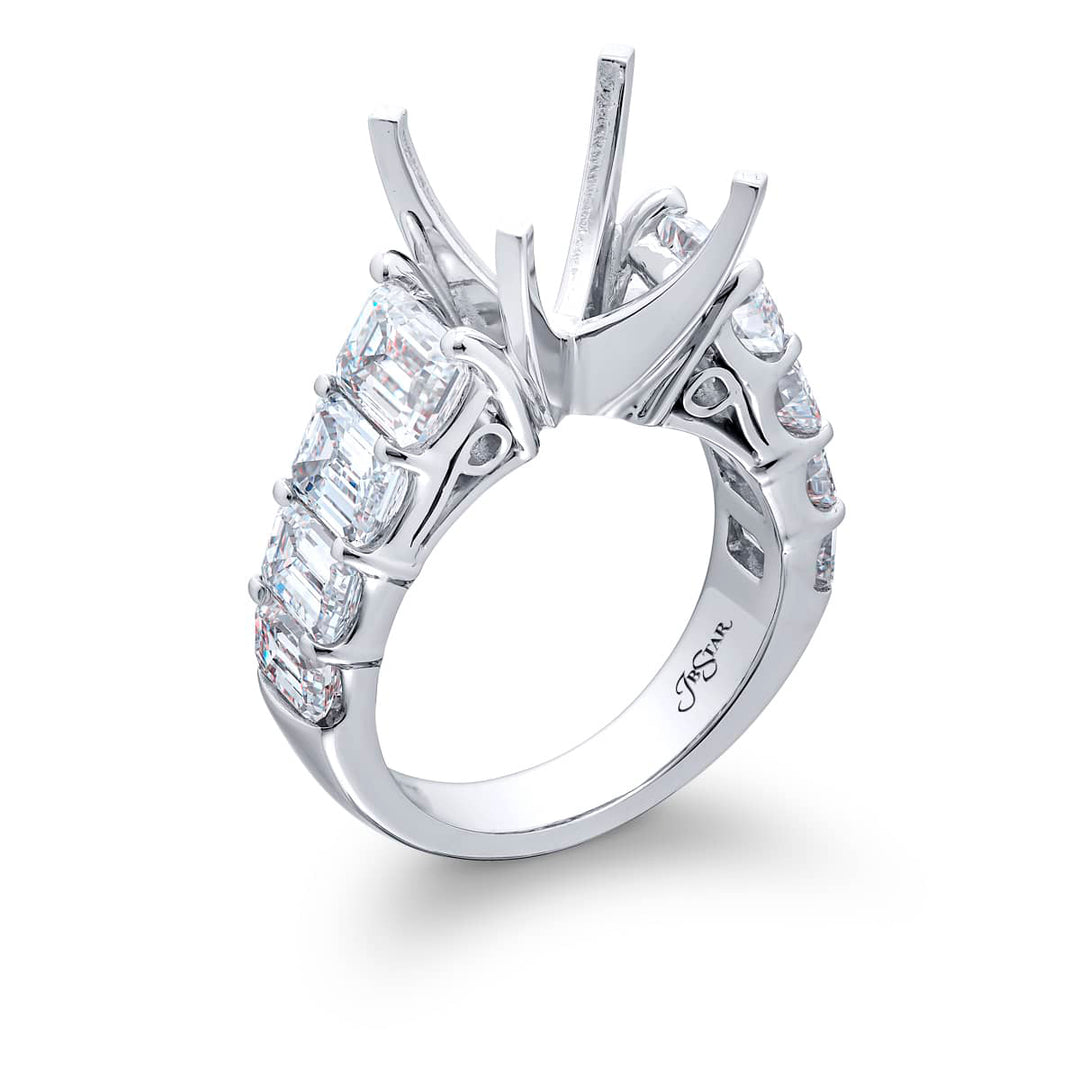 Dazzling Brilliance: Our timeless Diamond Semi-mount. These eight stunning emerald-cut diamonds are set in a shared prong setting handcrafted in pure platinum.