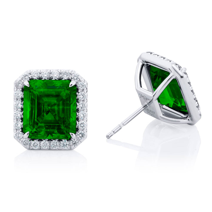 Platinum Emerald-Cut Emerald Certifed Stud Earrings