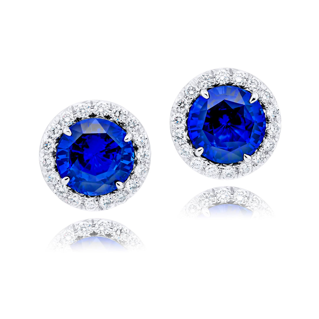 Platinum Round Sapphire Certified Stud Earrings