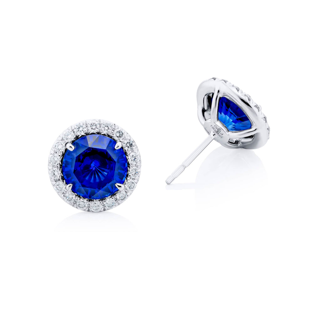Platinum Round Sapphire Certified Stud Earrings