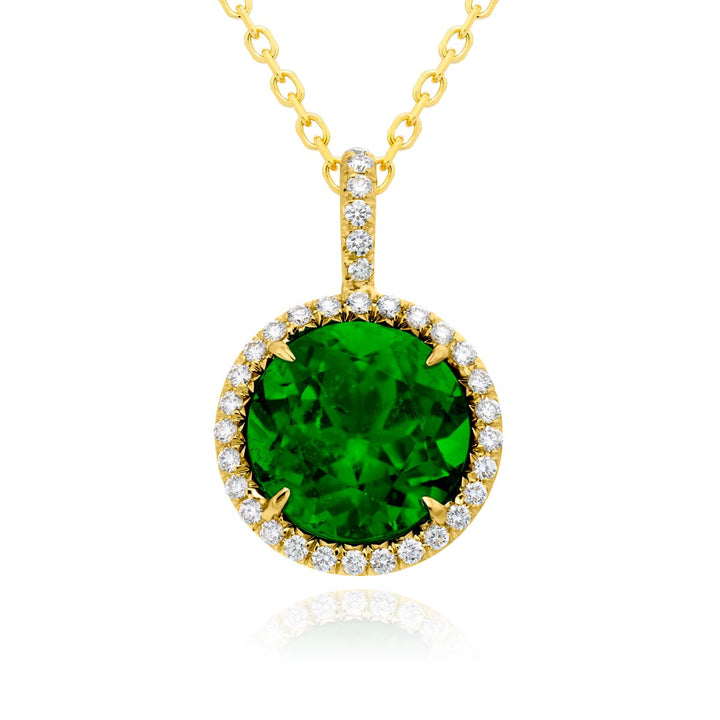 18K Yellow Gold Round Vivid Emerald Certifed Pendant