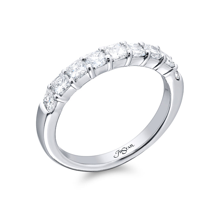 Elegance Elevated: Our classic 1.14 ctw. single row Diamond Band. These nine stunning square emerald-cut diamonds are handcrafted in pure platinum.