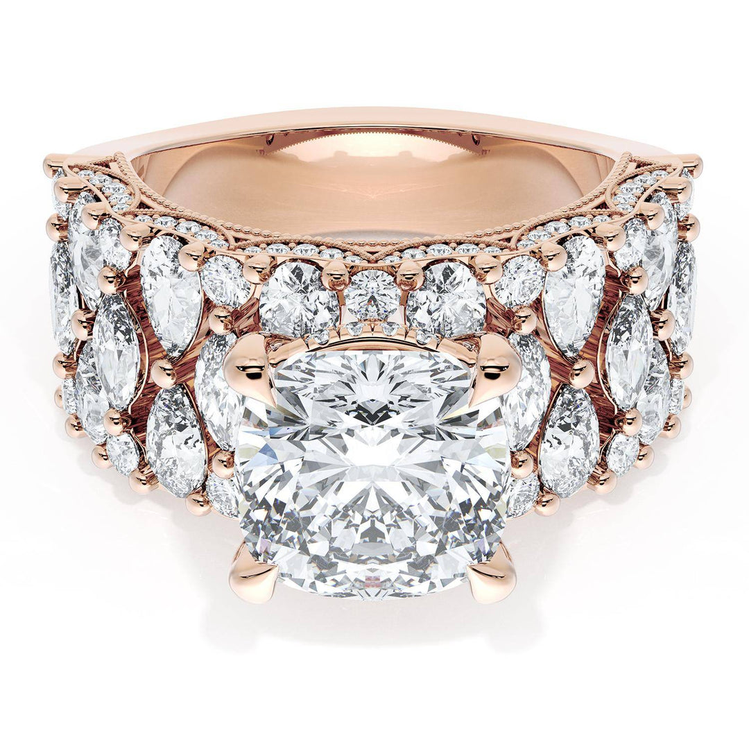 Cushion Solitaire Engagement Ring w/ North South Marquise & Pear Band