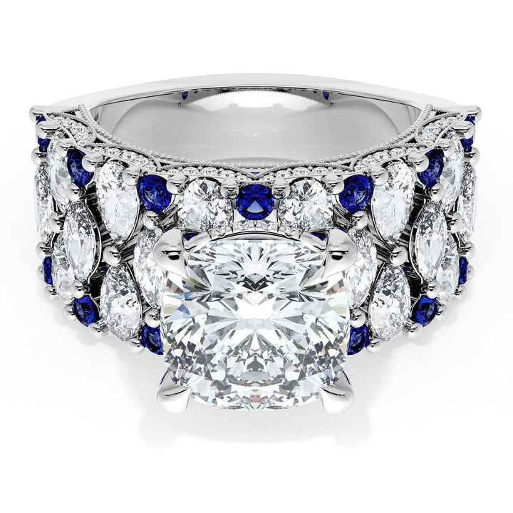 Cushion Solitaire Engagement Ring w/ North South Marquise & Pear Band