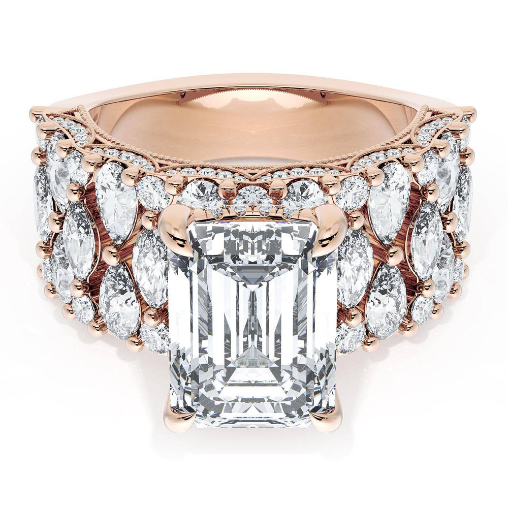 Emerald Solitaire Engagement Ring w/ North South Marquise & Pear Band