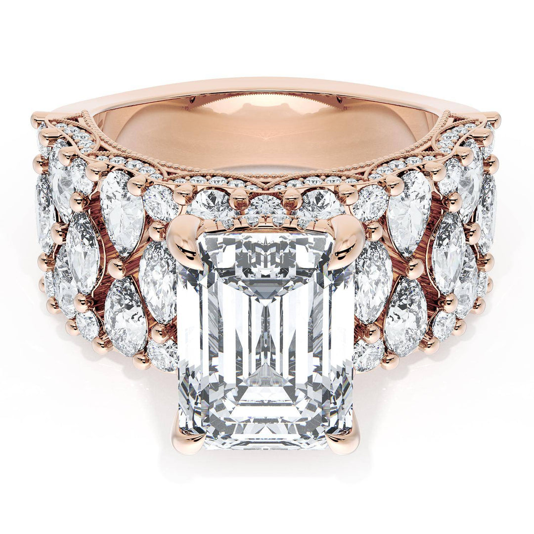 Emerald Solitaire Engagement Ring w/ North South Marquise & Pear Band