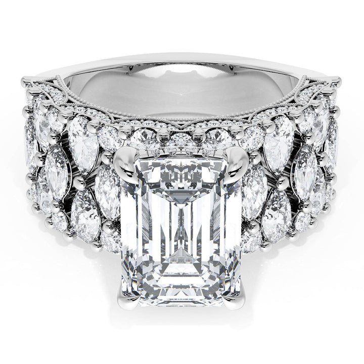 Emerald Solitaire Engagement Ring w/ North South Marquise & Pear Band