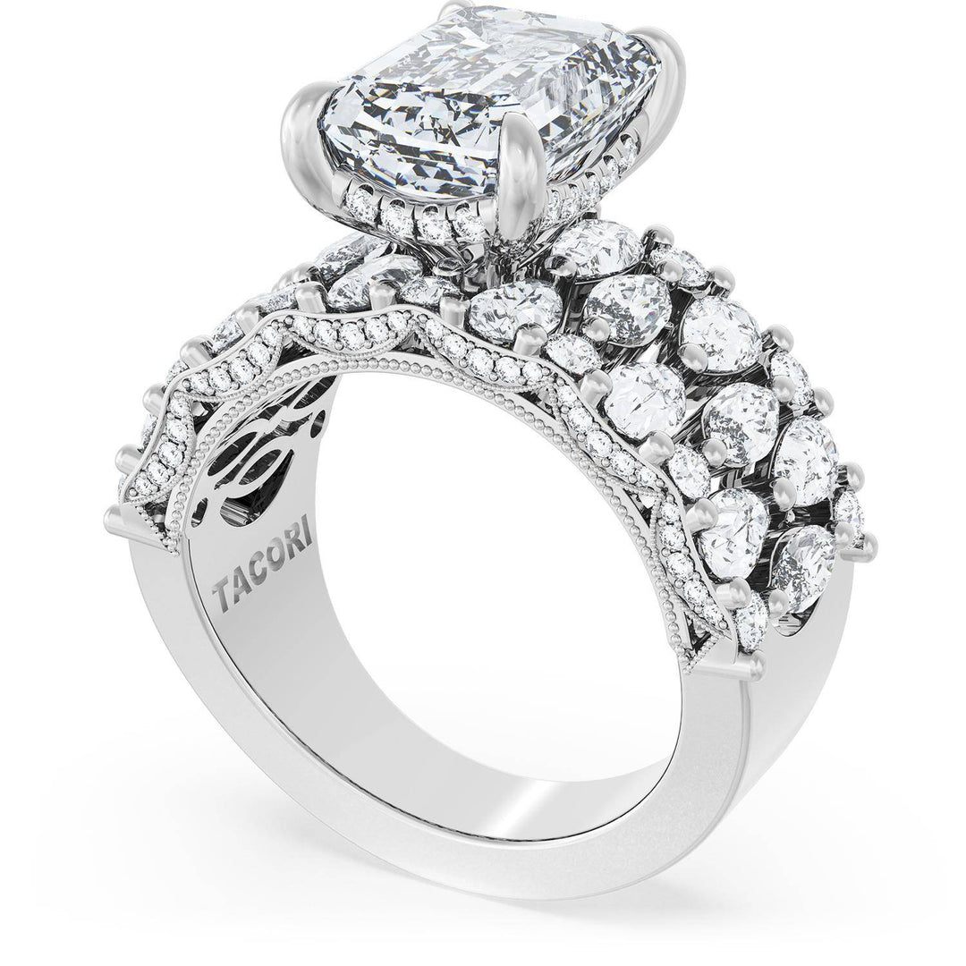 Emerald Solitaire Engagement Ring w/ North South Marquise & Pear Band
