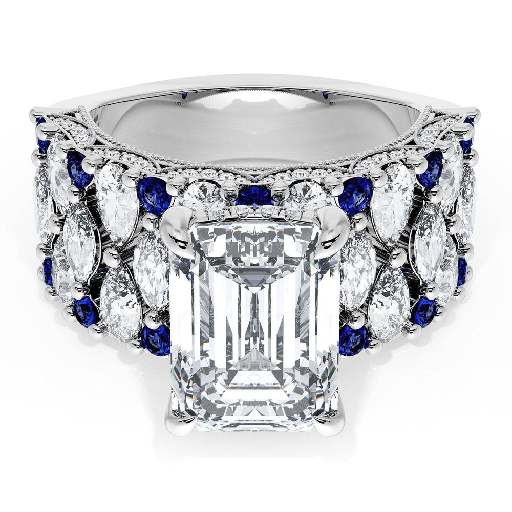 Emerald Solitaire Engagement Ring w/ North South Marquise & Pear Band