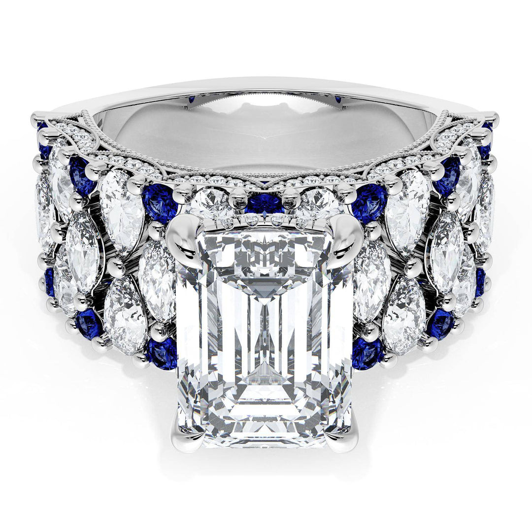 Emerald Solitaire Engagement Ring w/ North South Marquise & Pear Band