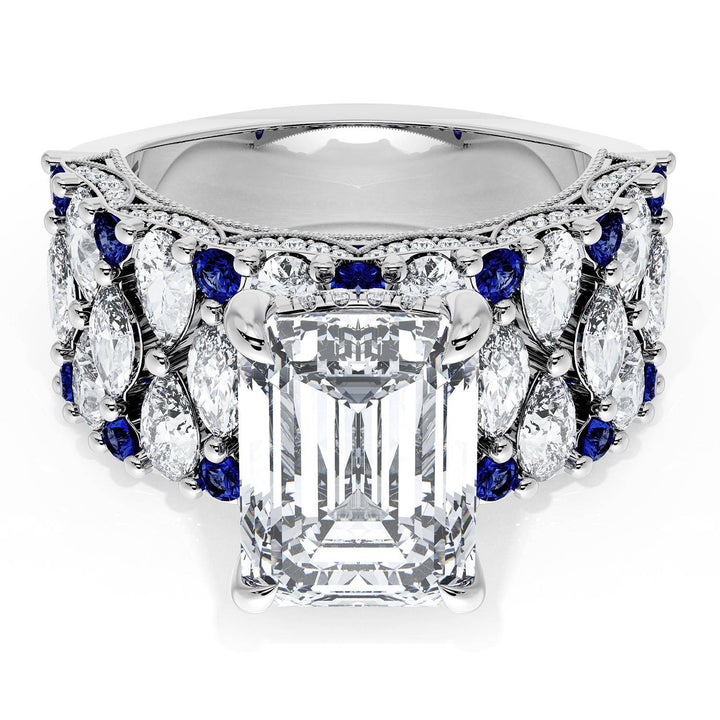 Emerald Solitaire Engagement Ring w/ North South Marquise & Pear Band