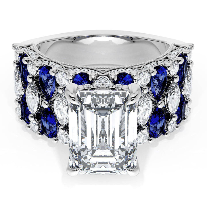 Emerald Solitaire Engagement Ring w/ North South Marquise & Pear Band