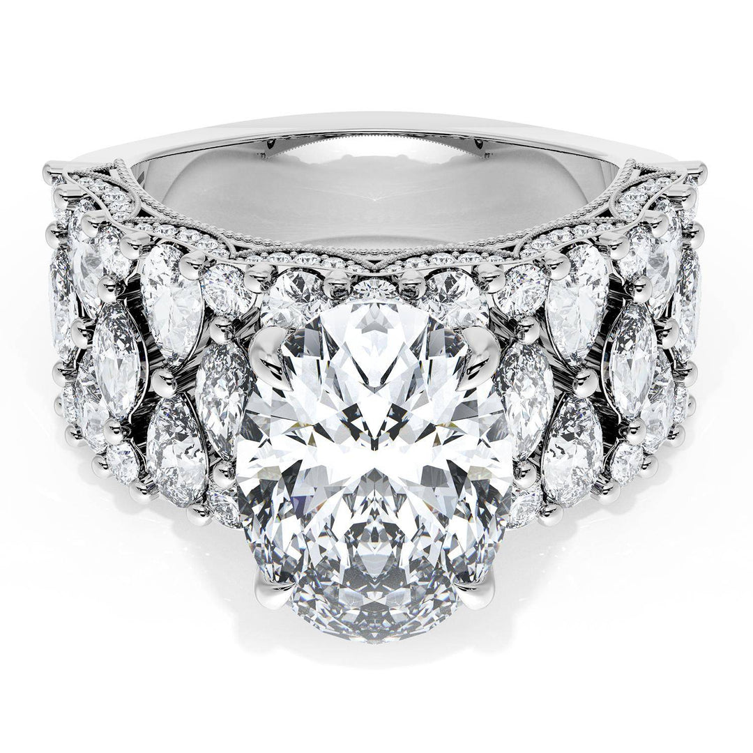 Oval Solitaire Engagement Ring w/ North South Marquise & Pear Band
