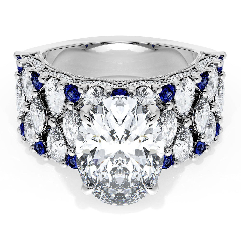 Oval Solitaire Engagement Ring w/ North South Marquise & Pear Band