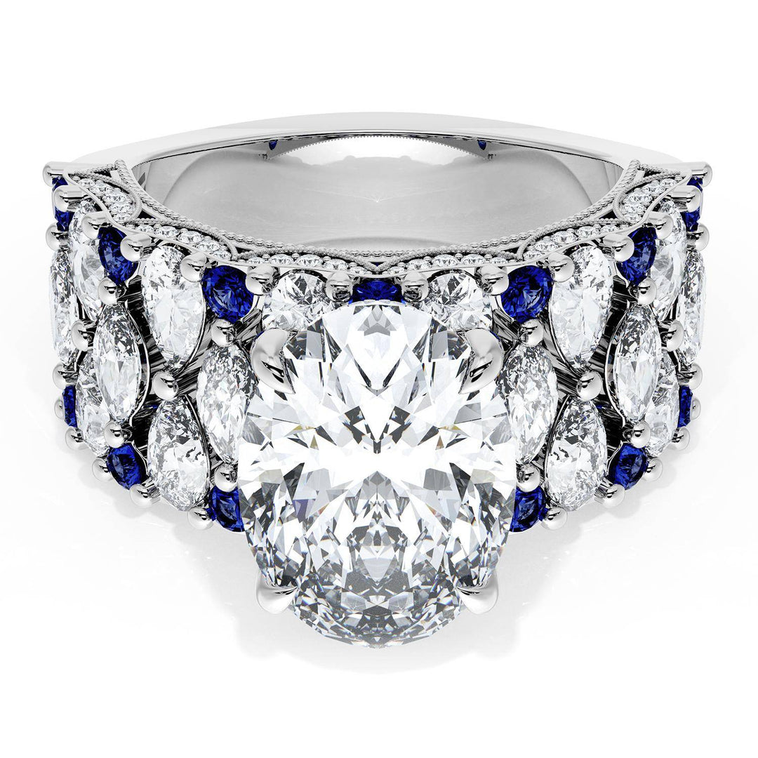Oval Solitaire Engagement Ring w/ North South Marquise & Pear Band